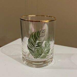 Glass Tumbler with Gold Rim and Leaf Design